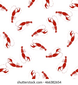 Vector Sea Food Background. Red Lobster Seamless Pattern. Boiled Crayfish Texture