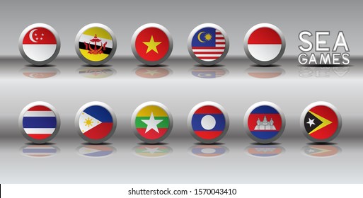 vector of SEA games flag on silver button icon