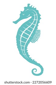 Vector Sea Horse Flat Silhouette Illustration Isolated On A White Background.