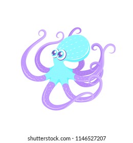 Vector sea illustration of a turquoise and violet octopus isolated on the white background.