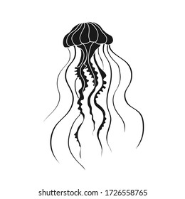 Vector sea jellyfish isolated on white background. Black silhouette jellyfish for coloring books, web, cards.