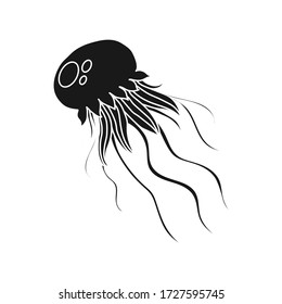 Vector sea jellyfish isolated on white background. Black silhouette jellyfish for coloring books, web, cards.