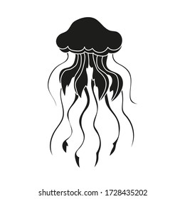 Vector sea jellyfish isolated on white background. Black silhouette jellyfish 