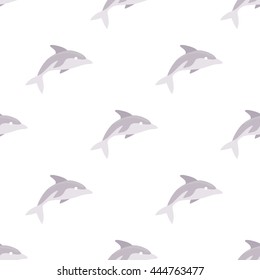 Vector sea life animals seamless pattern with dolphin in flat modern design