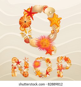 Vector sea life font on sand background. Check my portfolio for other letters, and numbers.