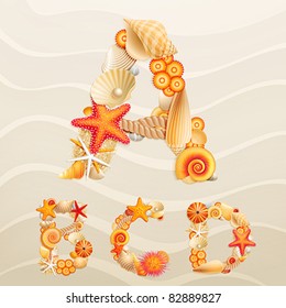 Vector sea life font on sand background. Check my portfolio for other letters, and numbers.