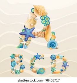 Vector sea life font on sand background. Check my portfolio for other letters, and numbers.