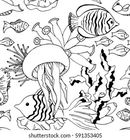 Vector sea life seamless pattern texture. Underwatre world.