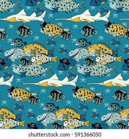 Vector sea life seamless pattern texture. Underwatre world.