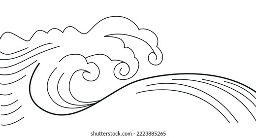 Vector sea ocean waves in Asian style.