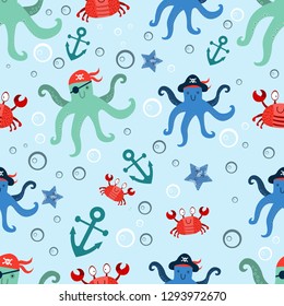 
vector sea pattern with octopus pirates