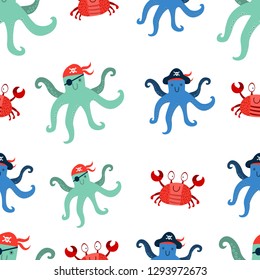 
vector sea pattern with octopus pirates
