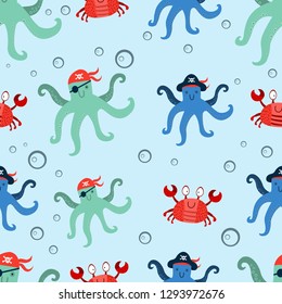
vector sea pattern with octopus pirates