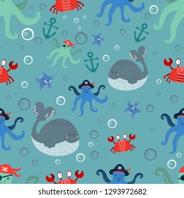 
vector sea pattern with octopus pirates
