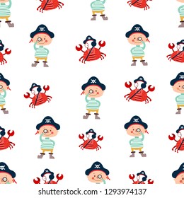 vector sea pattern with pirates and crabs