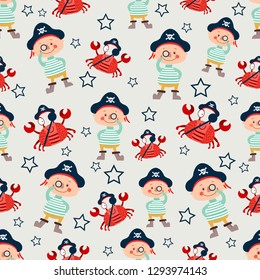 vector sea pattern with pirates and crabs