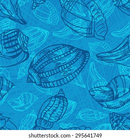 Vector sea  pattern. Summer background with shell elements. 