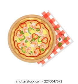 Vector sea pizza. Fast food Illustration. Pizza with shrimp