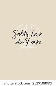 Vector sea poster with shell. Hand-drawn vintage poster with handwritten short phrase and seashell isolated on beige background. For design, print, interior or background.