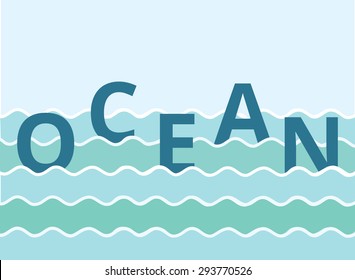 Vector sea  poster with the word ocean on the wave