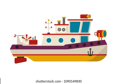 Vector sea or river towboat pusher ship in flat style