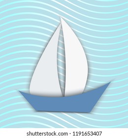vector sea sailboat on a colored background, boat illustration