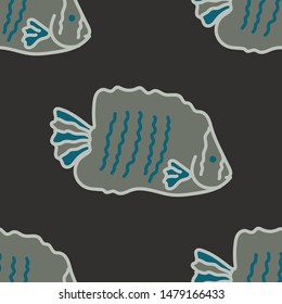 Vector sea seamless pattern in brown. Simple doodle fish hand drawn made into repeat. Great for background, wallpaper, wrapping paper, packaging, fashion.