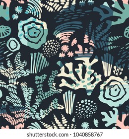 Vector sea seamless pattern with hand drawn textures. Modern abstract design for paper, cover, fabric, interior decor and other users