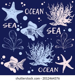 Vector sea seamless pattern hand drawn 