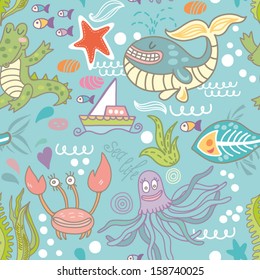 Vector Sea seamless pattern with sea live.