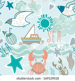 Vector Sea seamless pattern with sea live.
