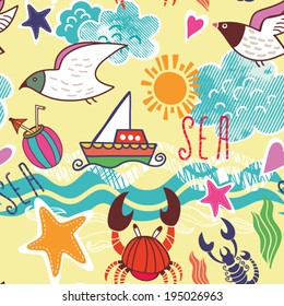 Vector Sea seamless pattern with sea live.