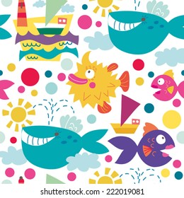 Vector Sea seamless pattern with sea live.