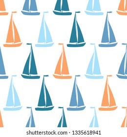 vector sea seamless pattern with sailing ship