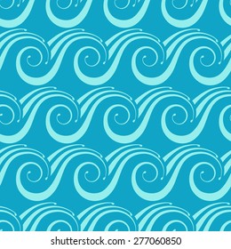 Vector sea seamless pattern with waves. Blue ornamental background. Decorative illustration with expanse of water and ice for print, web. 