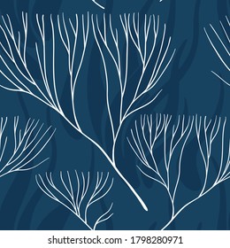 Vector sea seamless patterns with plants. Abstract background.
