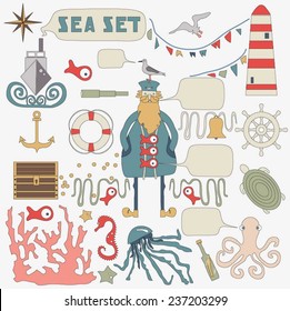 Vector sea set (Can be used as texture for cards, invitations, DIY projects, web sites or for any other design) 