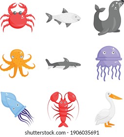 Vektor Sea set Cute baby Sea fischt Vektor Cartoon Unterwassertiersammlung