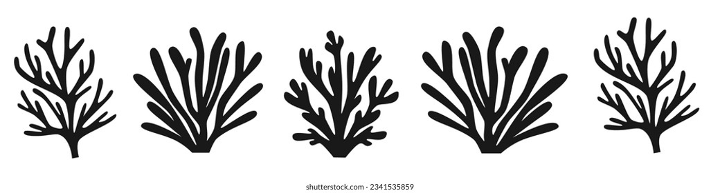 Vector sea set. Silhouettes of different corals. Vector illustration