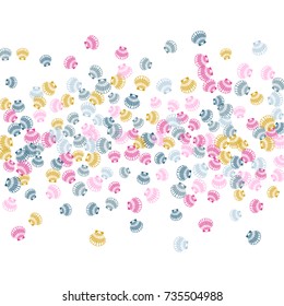 Vector sea shell blue, pink and gold illustration. Marine or oceanic pearl scallop, mollusk cockleshell design. Bivalve conch, sea shell or shellfish pattern. Seashell vector isolated on white.