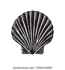 Vector sea shell for illustration beach ocean and linocut stamp silhouette. Isolated design nature for icon water vector and summer seashell monochrome. Vector grunge print for illustration.