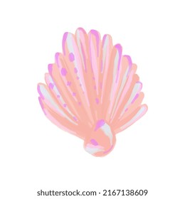Vector Sea Shell Of Mother-of-pearl Color Painted In Watercolor. Summer Illustration Of A Seashell With A Pearl.