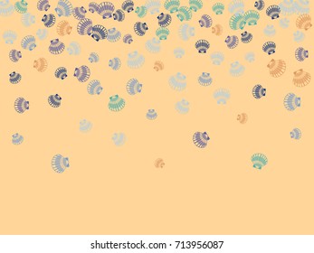 Vector sea shell pattern banner illustration. Marine or oceanic pearl scallop, mollusk cockleshell design. Bivalve conch, sea shell or shellfish pattern. Seashell colorful vector illustration.