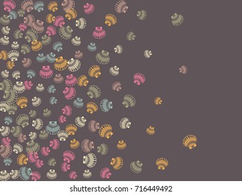 Vector sea shell pattern banner illustration. Marine or oceanic pearl scallop, mollusk cockleshell design. Bivalve conch, sea shell or shellfish pattern. Seashell colorful vector illustration.