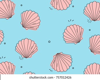 Vector Sea Shell Pattern. Luxury Leisure Mollusk Cover. Ocean Pink Color Pop Sketch. Travel Trendy Summer Texture. Happy Vacation Print