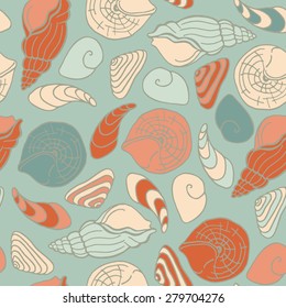 vector sea shells seamless pattern. It can be used for wallpaper, fabric design, textile design, cover, wrapping paper, banner, card, background