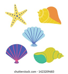 Vector sea shells and starfish labels