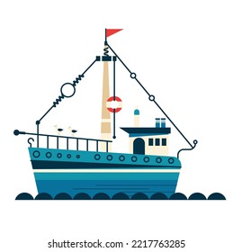 vector sea ship flat modern vector illustrations concept graphics