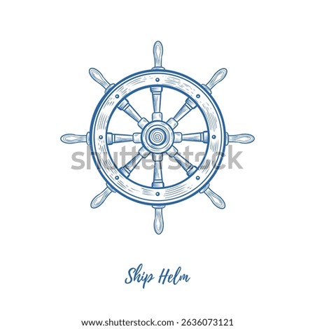 Vector sea ship helm line art illustration, style of old engraving, vintage, realistic. Great for menu designs, food branding, summer designs, walls, packages