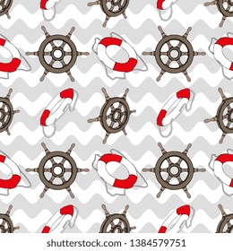 Vector Sea Ship Vessel And Life Buoy Seamless Pattern